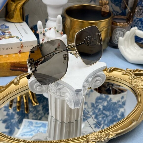 🆕 GUCCI 🧿 NWOT GG1207SA Gold Rimmed Geometric Square Sunglasses, Brown & Gold - Picture 8 of 15